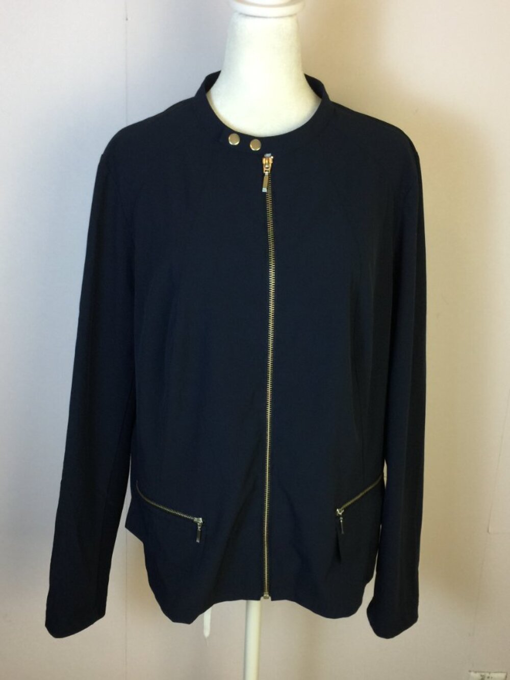 Zenergy by Chico's Jacket Sz 2 Womans L Navy Blue Zip Up Long Sleeve Lightweight